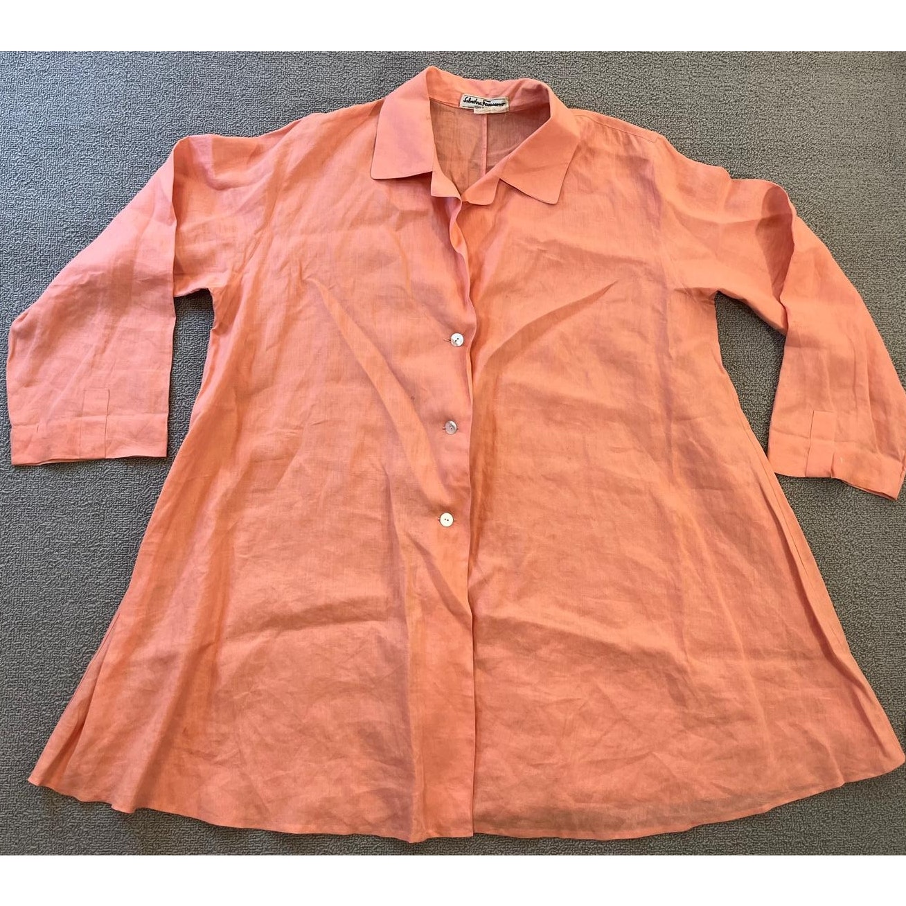 Salvatore Ferragamo Womens Linen Salmon Peach Button Up Top
